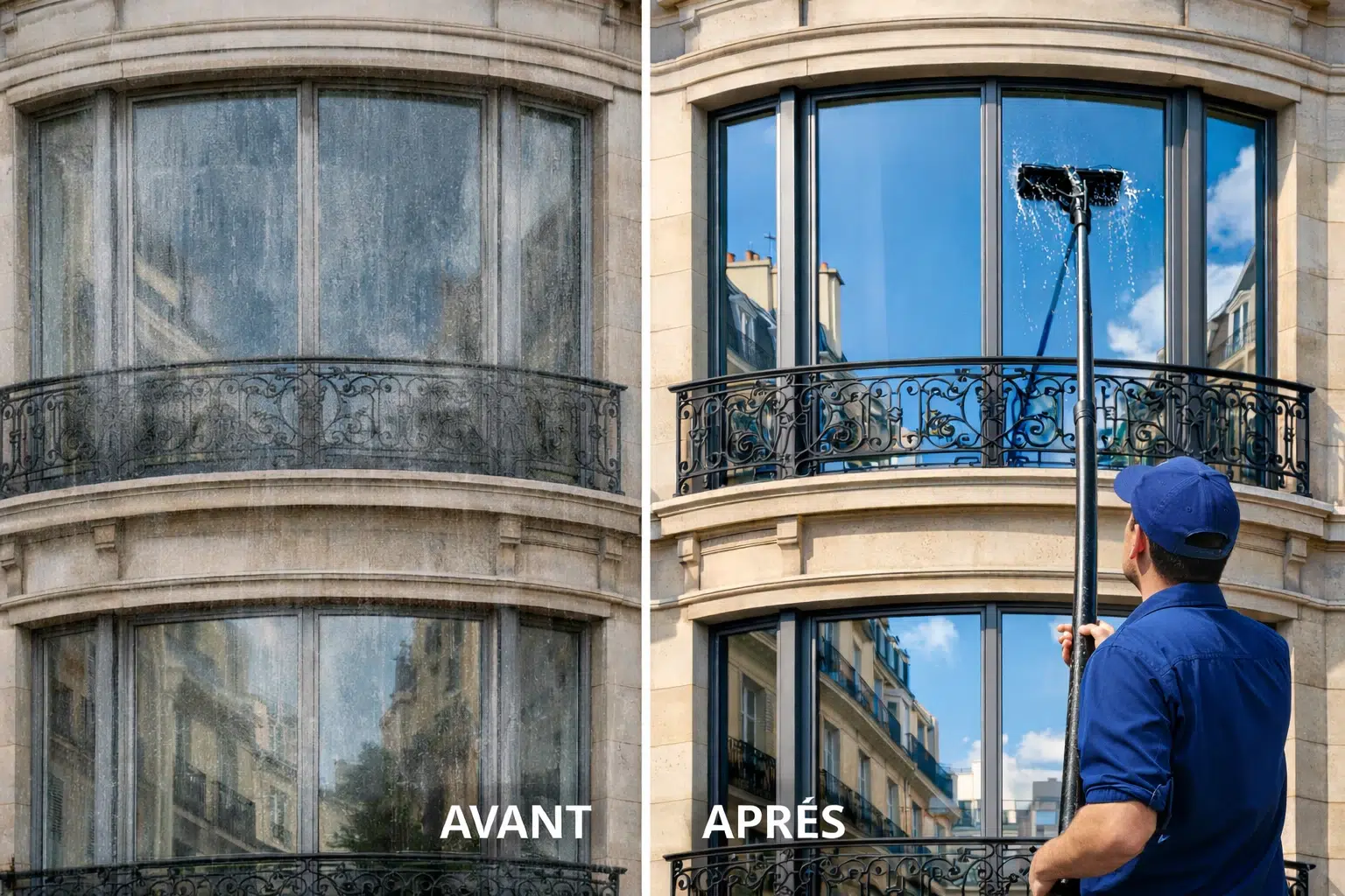 Nettoyage Vitre avec perche eau pure